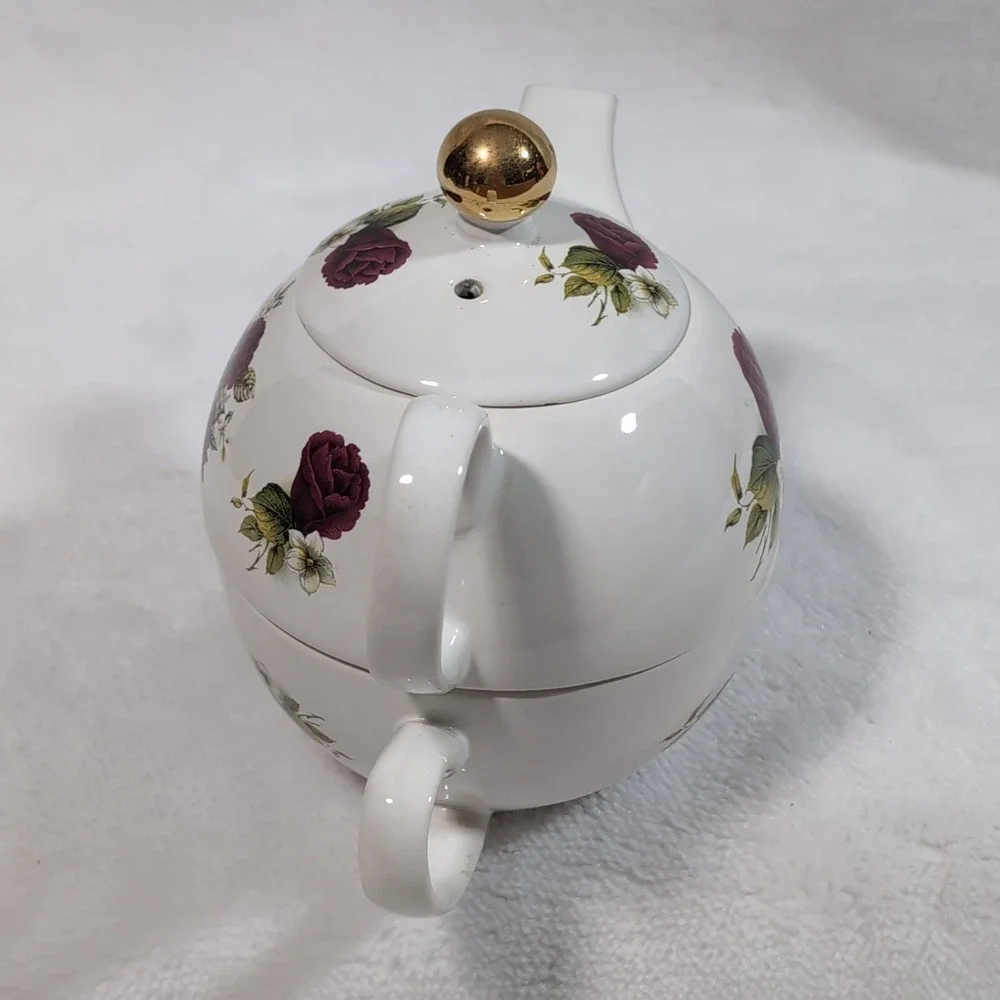 Vtg Arthur Wood & Son Tea for One Set Staffordshire Stackable Rose Floral 6460 - Picture 9 of 14
